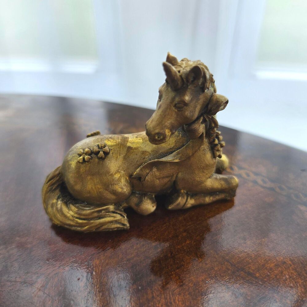 Upcycled Unicorn Statue, Handpainted Faux Brass Boxed Gift